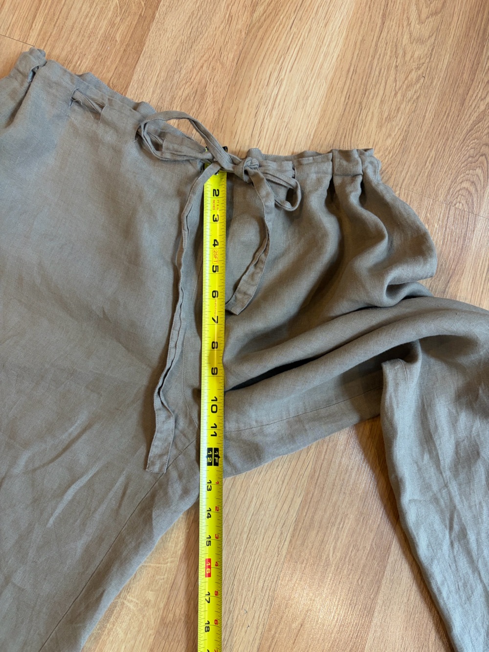 Eileen Fisher Tan Irish Linen Wide Leg Drawstring Cropped Pants Size M/L - Picture 8 of 13